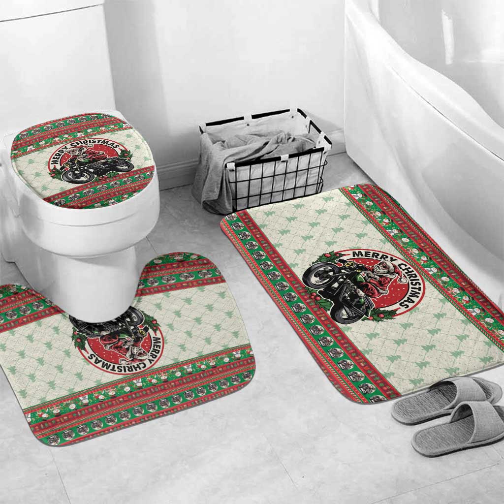 Biker Santa Motorcycle Christmas Bathroom Set Santa Claus On A Motorcycle - Wonder Print Shop