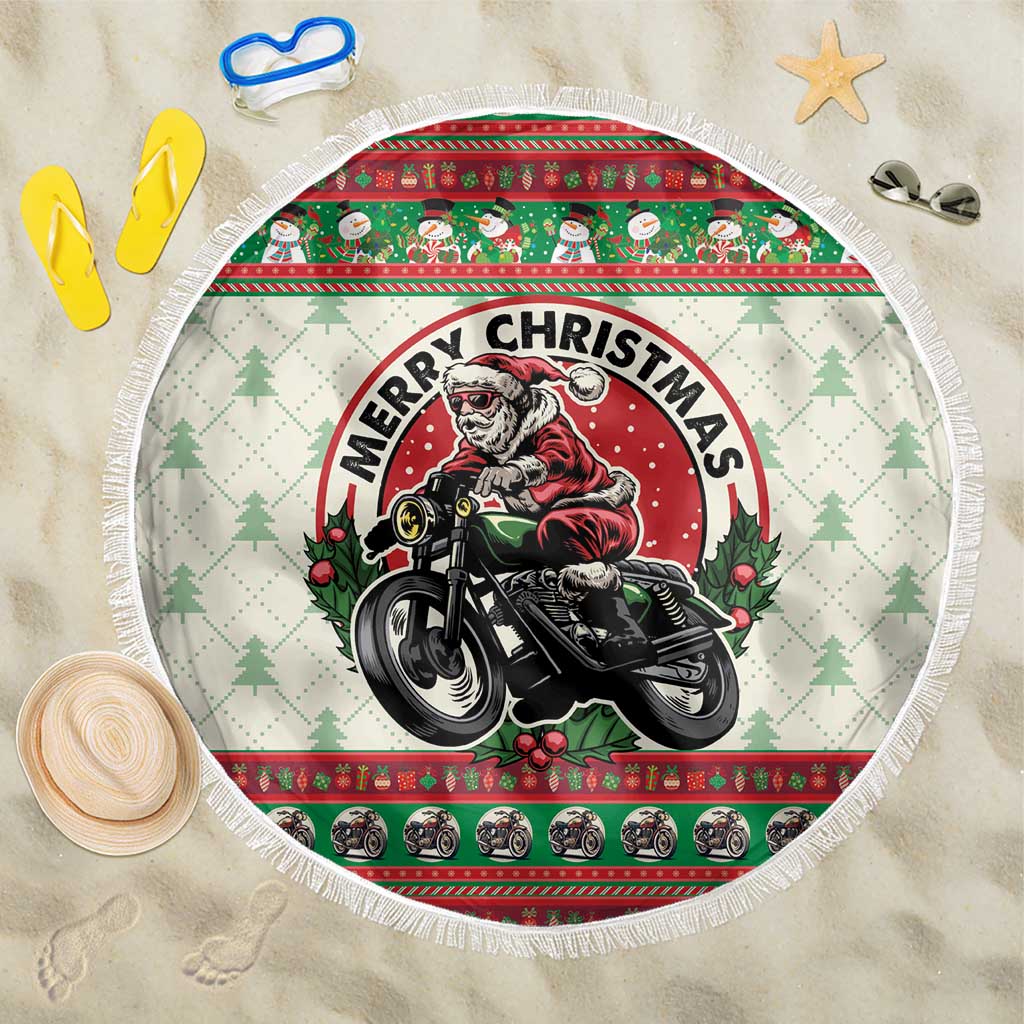 Biker Santa Motorcycle Christmas Beach Blanket Santa Claus On A Motorcycle - Wonder Print Shop