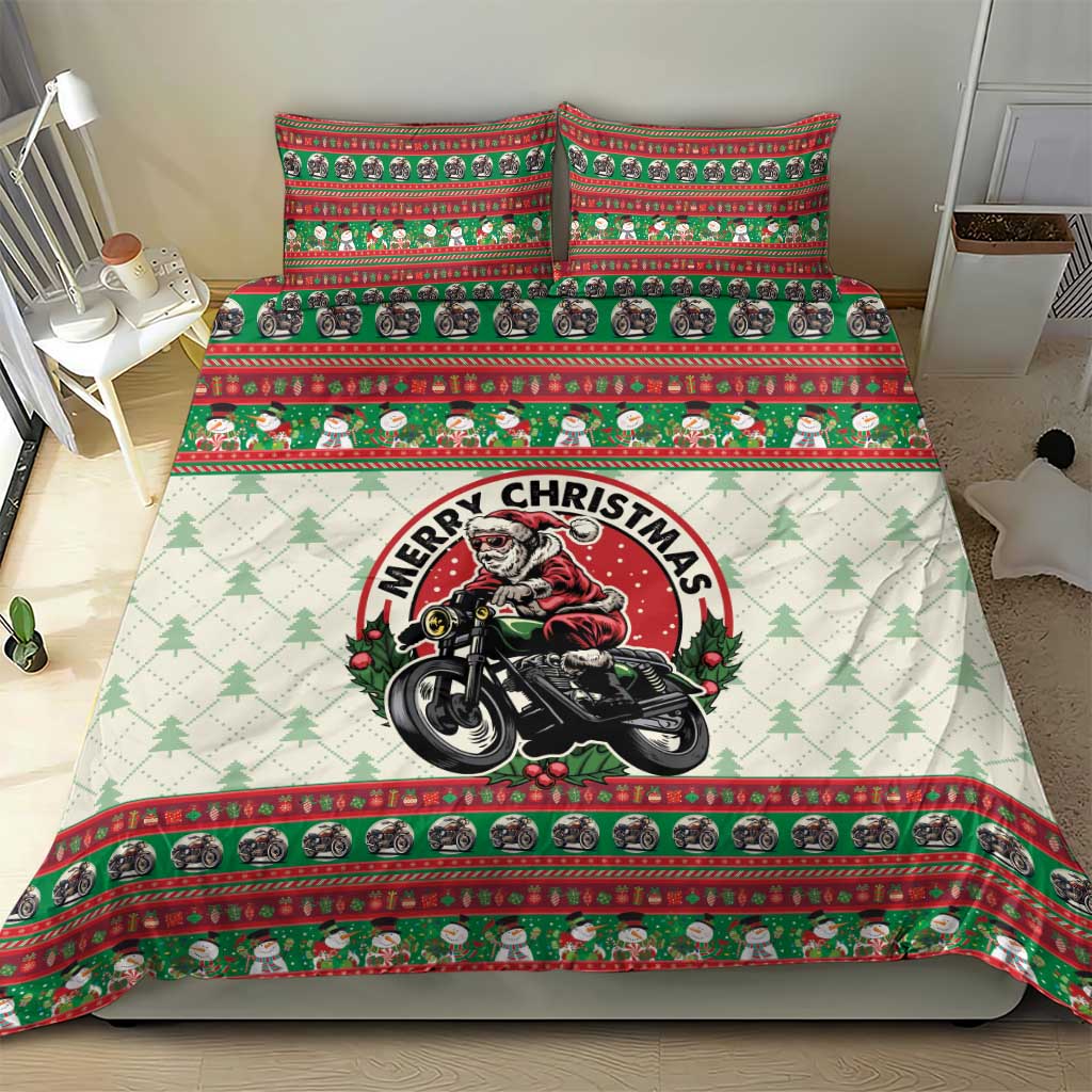 Biker Santa Motorcycle Christmas Bedding Set Santa Claus On A Motorcycle - Wonder Print Shop