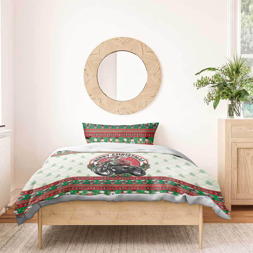 Biker Santa Motorcycle Christmas Bedding Set Santa Claus On A Motorcycle - Wonder Print Shop
