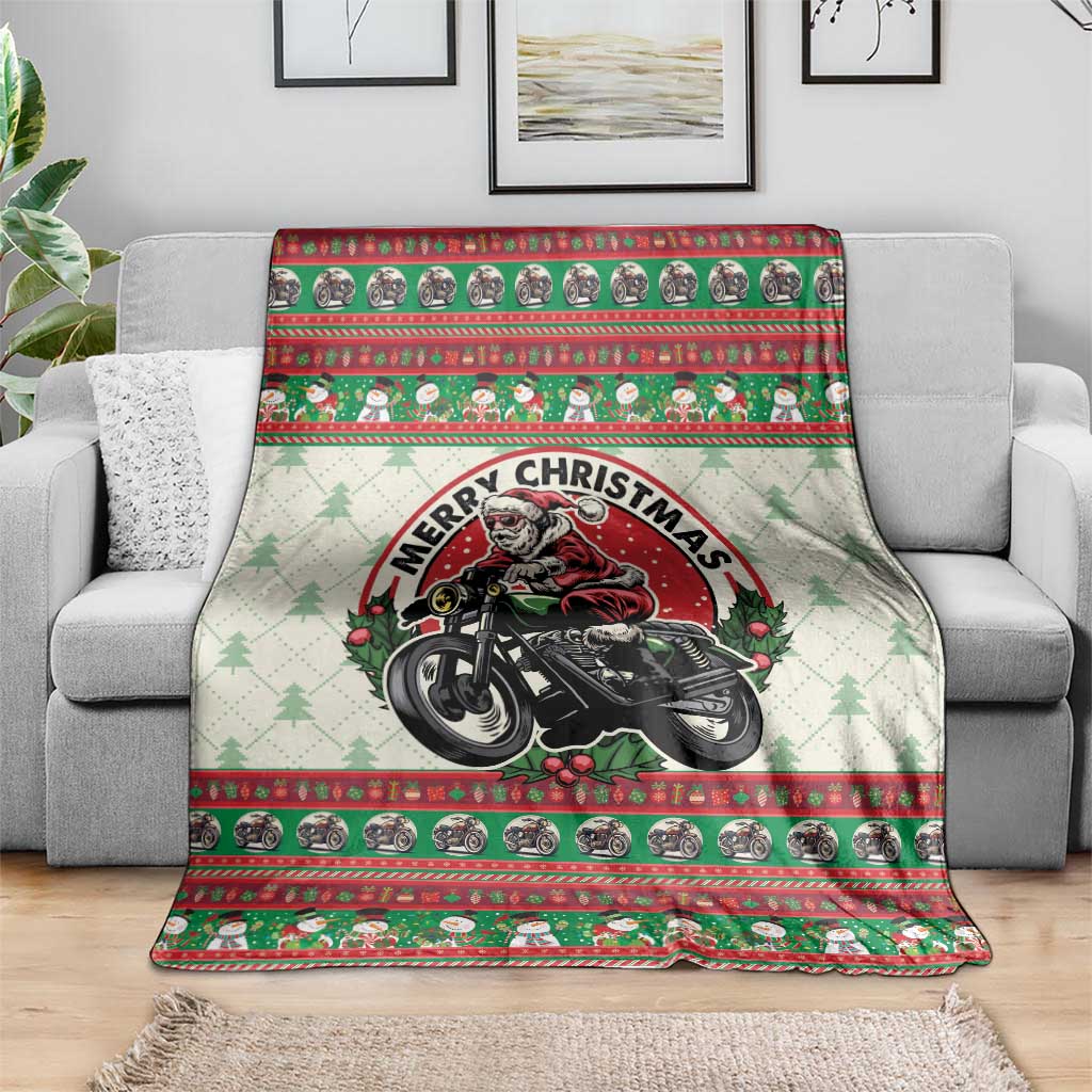 Biker Santa Motorcycle Christmas Blanket Santa Claus On A Motorcycle - Wonder Print Shop
