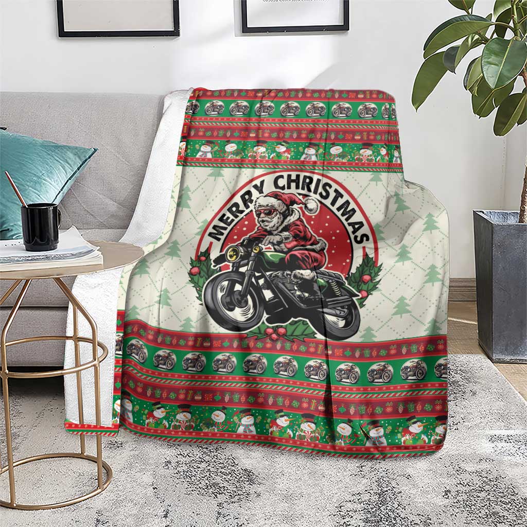 Biker Santa Motorcycle Christmas Blanket Santa Claus On A Motorcycle - Wonder Print Shop
