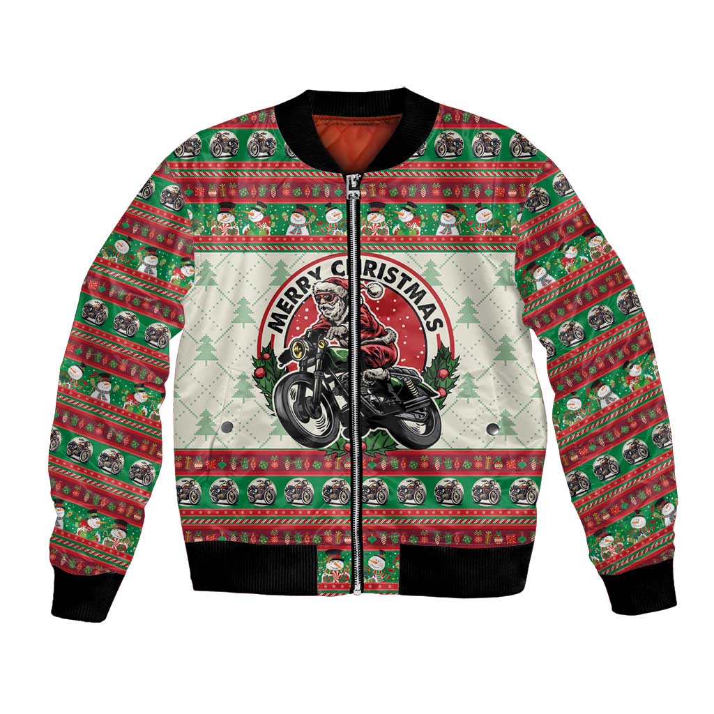 Biker Santa Motorcycle Christmas Bomber Jacket Santa Claus On A Motorcycle - Wonder Print Shop