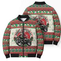 Biker Santa Motorcycle Christmas Bomber Puffer Jacket Santa Claus On A Motorcycle - Wonder Print Shop