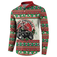 Biker Santa Motorcycle Christmas Button Sweatshirt Santa Claus On A Motorcycle - Wonder Print Shop