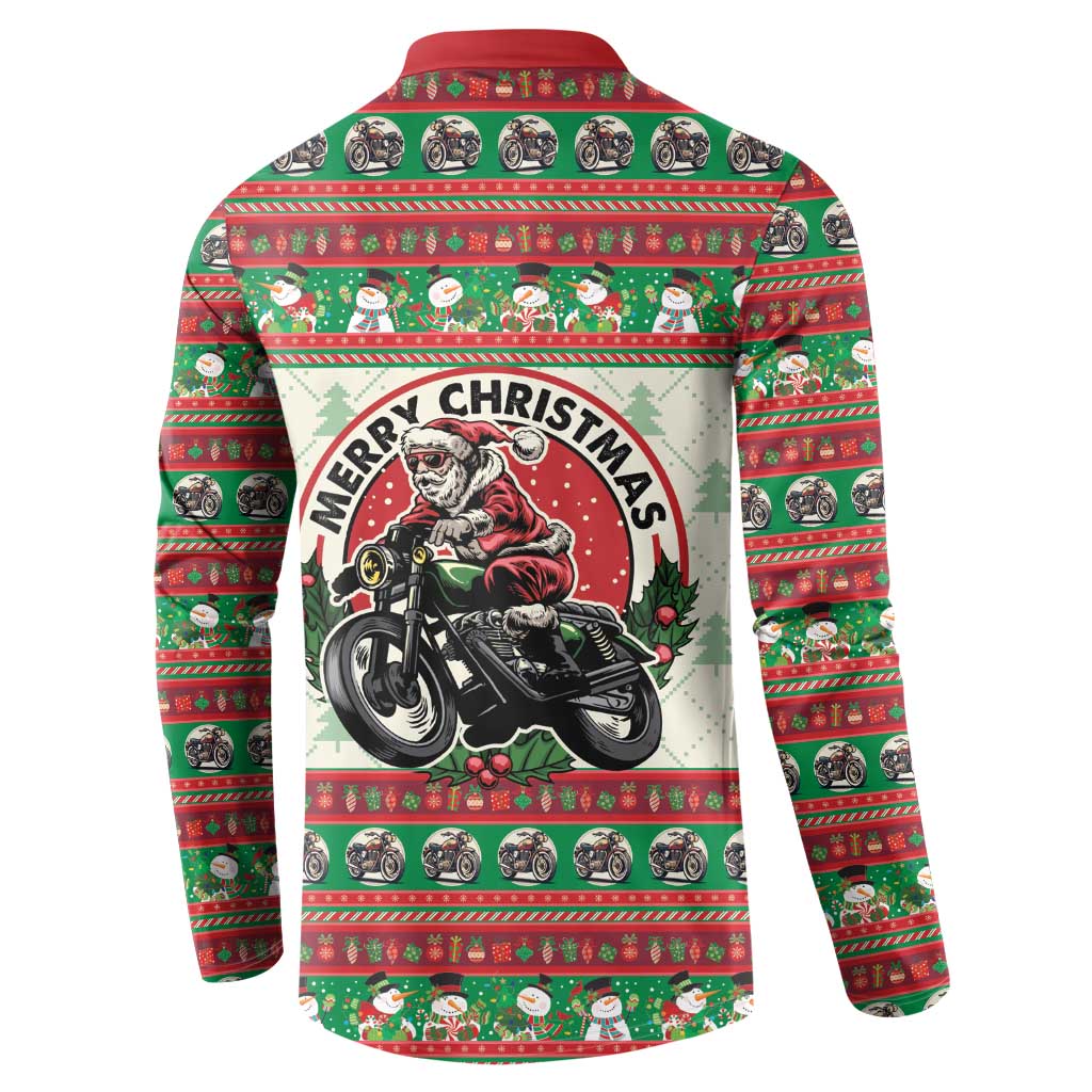 Biker Santa Motorcycle Christmas Button Sweatshirt Santa Claus On A Motorcycle - Wonder Print Shop