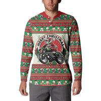 Biker Santa Motorcycle Christmas Button Sweatshirt Santa Claus On A Motorcycle - Wonder Print Shop