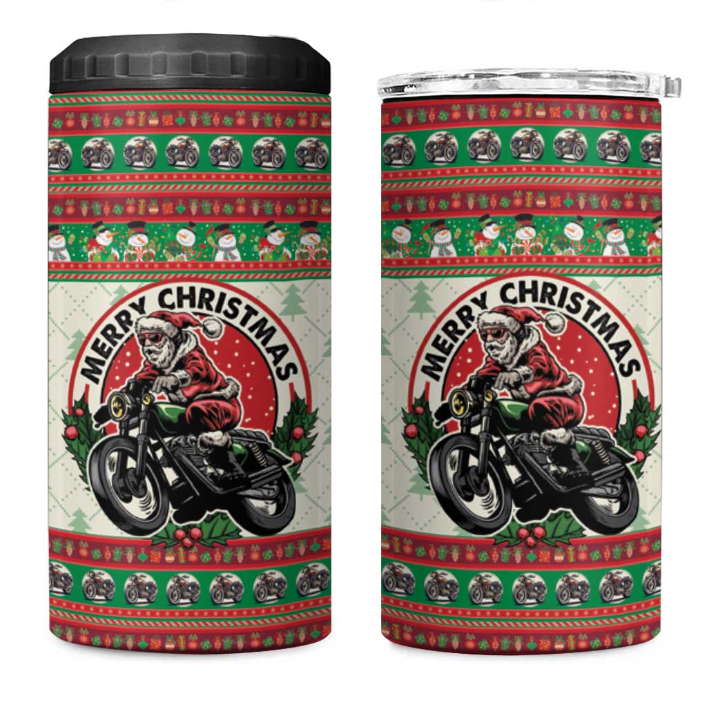 Biker Santa Motorcycle Christmas 4 in 1 Can Cooler Tumbler Santa Claus On A Motorcycle - Wonder Print Shop