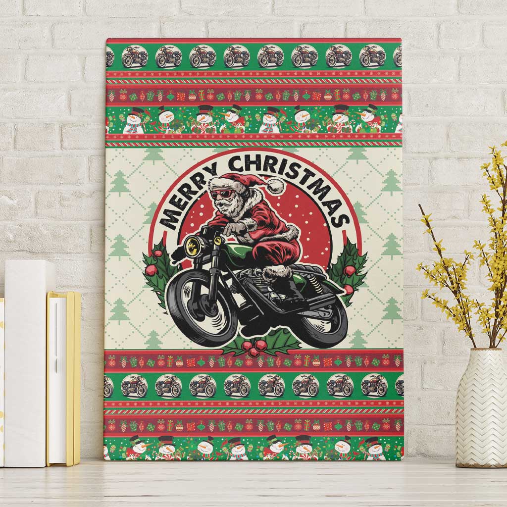 Biker Santa Motorcycle Christmas Canvas Wall Art Santa Claus On A Motorcycle - Wonder Print Shop
