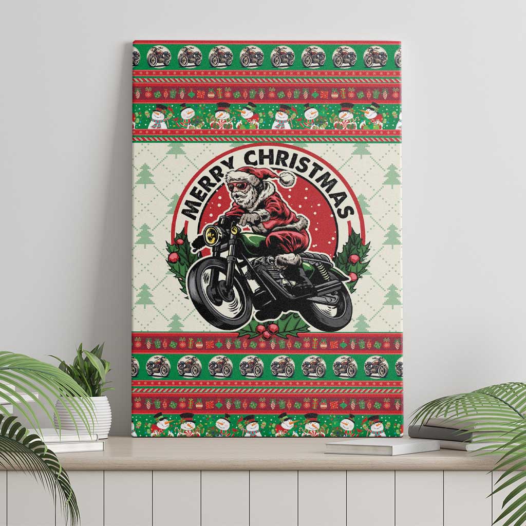 Biker Santa Motorcycle Christmas Canvas Wall Art Santa Claus On A Motorcycle - Wonder Print Shop