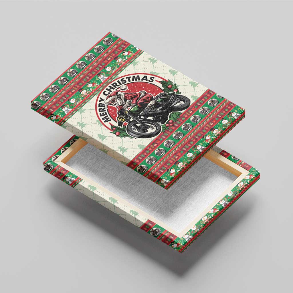 Biker Santa Motorcycle Christmas Canvas Wall Art Santa Claus On A Motorcycle - Wonder Print Shop
