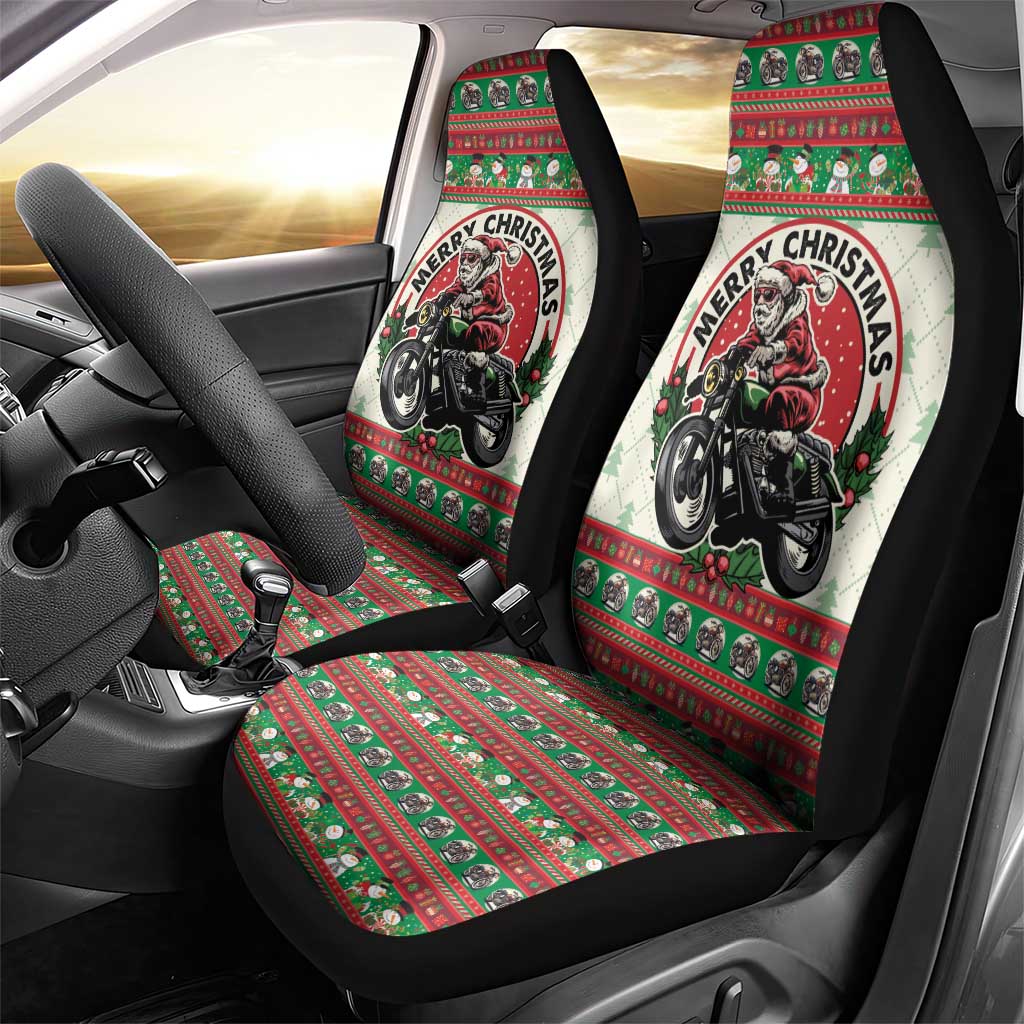 Biker Santa Motorcycle Christmas Car Seat Cover Santa Claus On A Motorcycle - Wonder Print Shop