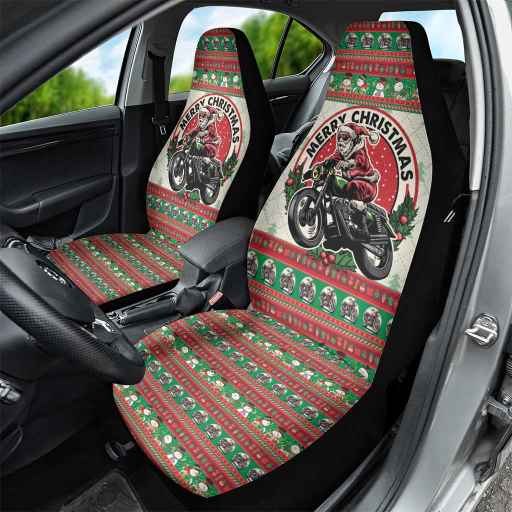 Biker Santa Motorcycle Christmas Car Seat Cover Santa Claus On A Motorcycle - Wonder Print Shop