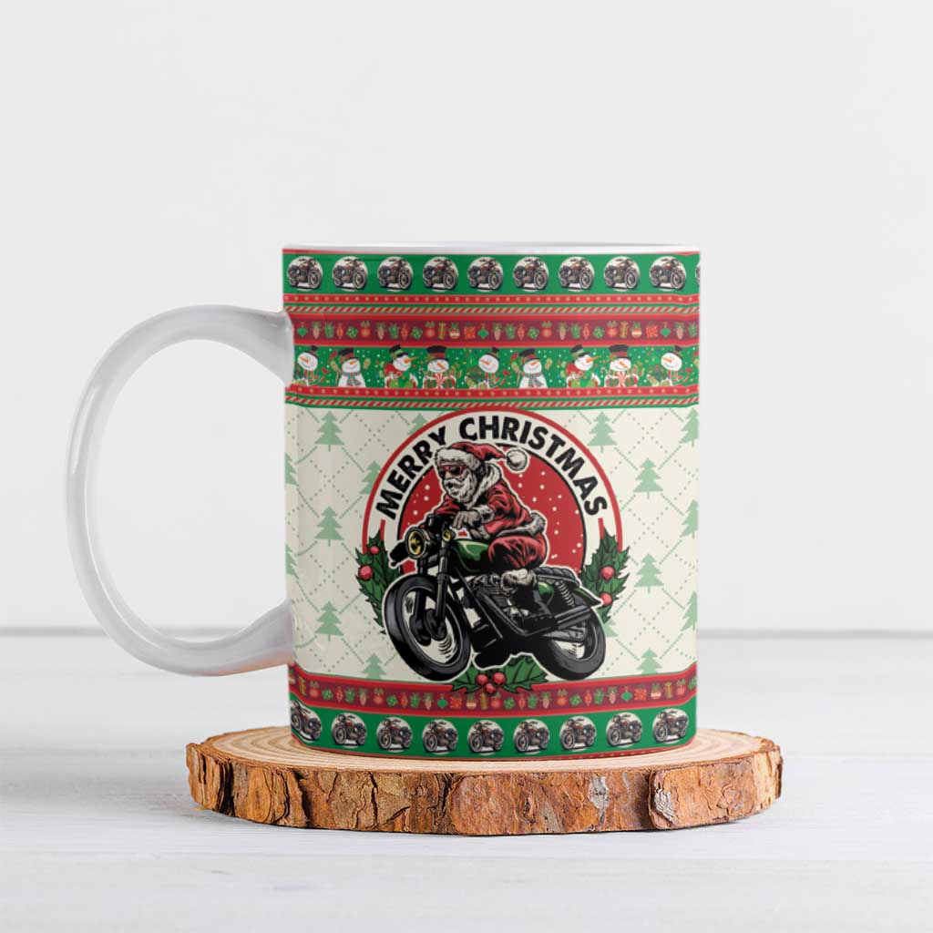 Biker Santa Motorcycle Christmas Ceramic Mug Santa Claus On A Motorcycle - Wonder Print Shop