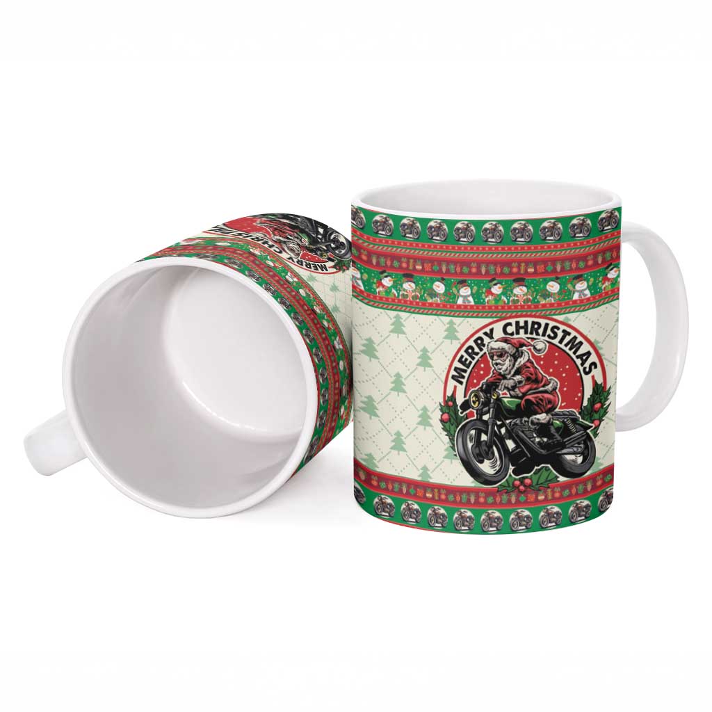 Biker Santa Motorcycle Christmas Ceramic Mug Santa Claus On A Motorcycle - Wonder Print Shop