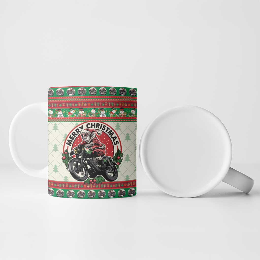 Biker Santa Motorcycle Christmas Ceramic Mug Santa Claus On A Motorcycle - Wonder Print Shop