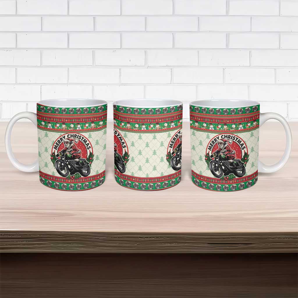 Biker Santa Motorcycle Christmas Ceramic Mug Santa Claus On A Motorcycle - Wonder Print Shop