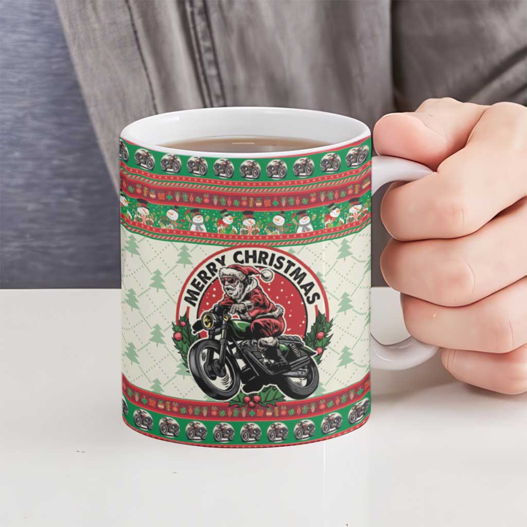 Biker Santa Motorcycle Christmas Ceramic Mug Santa Claus On A Motorcycle - Wonder Print Shop