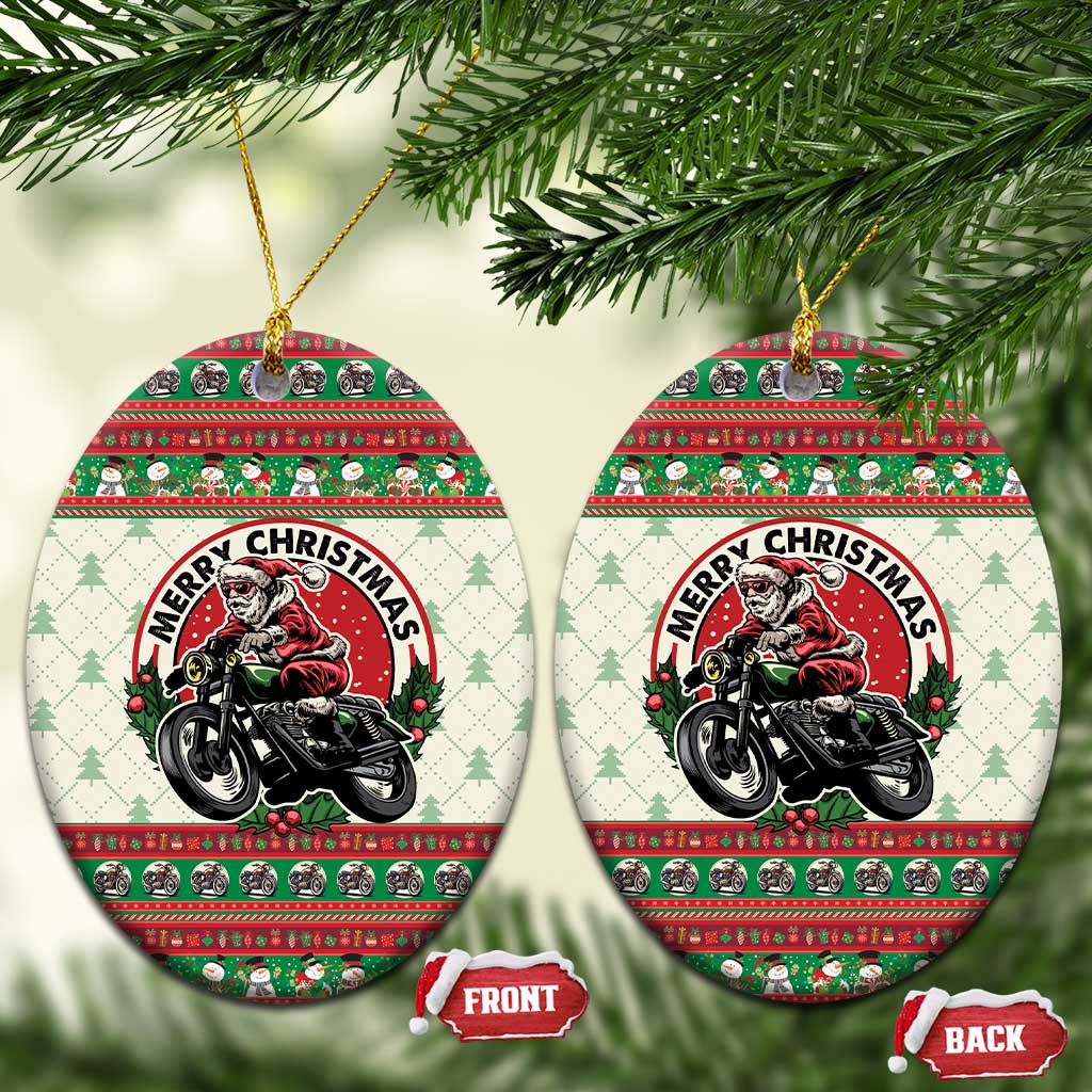 Biker Santa Motorcycle Christmas Ceramic Ornament Santa Claus On A Motorcycle - Wonder Print Shop