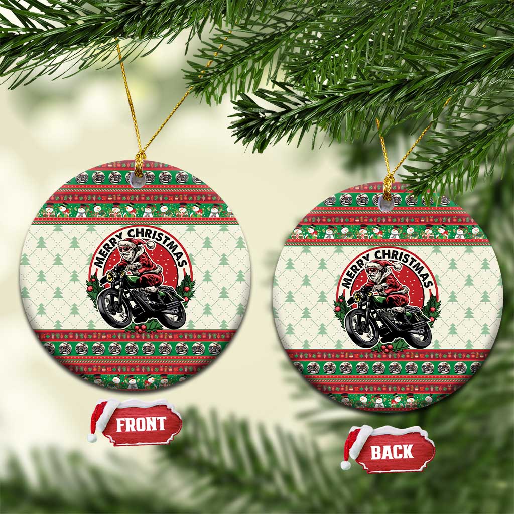 Biker Santa Motorcycle Christmas Ceramic Ornament Santa Claus On A Motorcycle - Wonder Print Shop