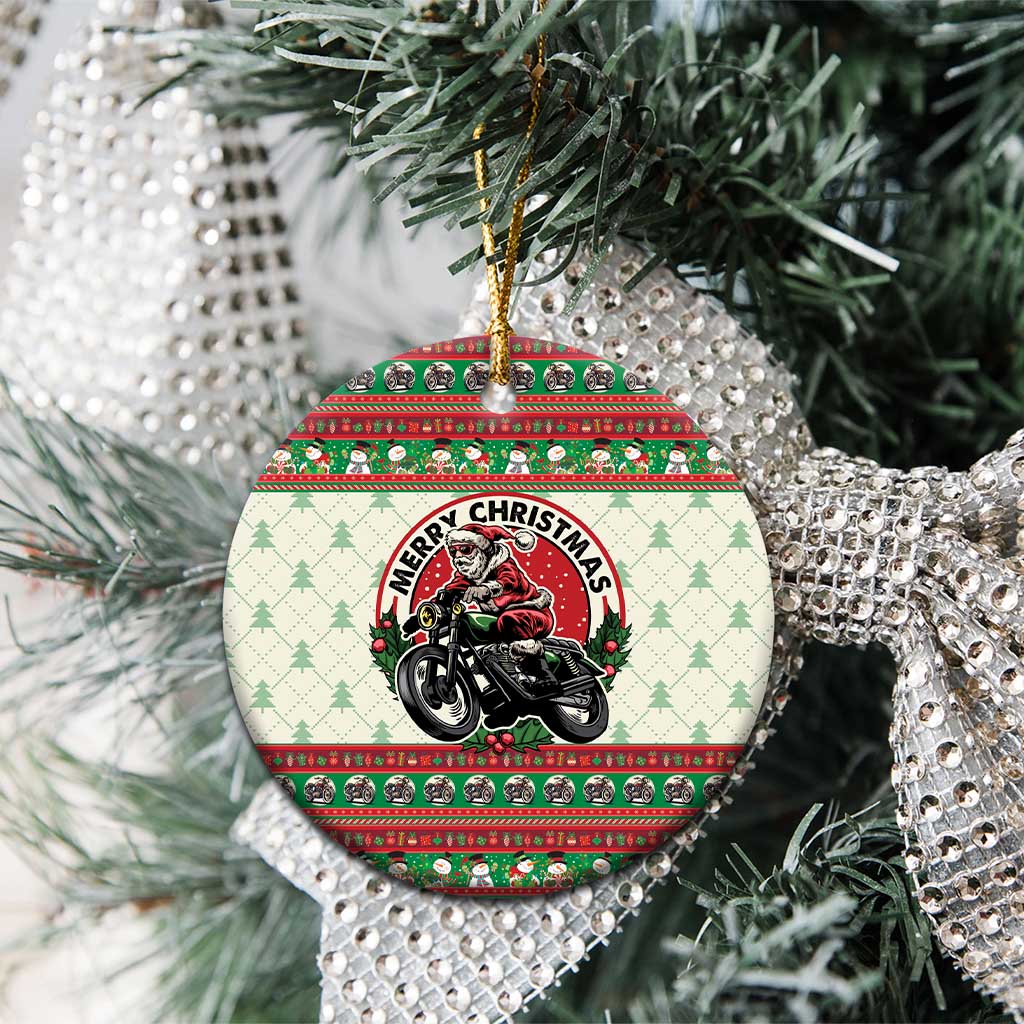 Biker Santa Motorcycle Christmas Ceramic Ornament Santa Claus On A Motorcycle - Wonder Print Shop