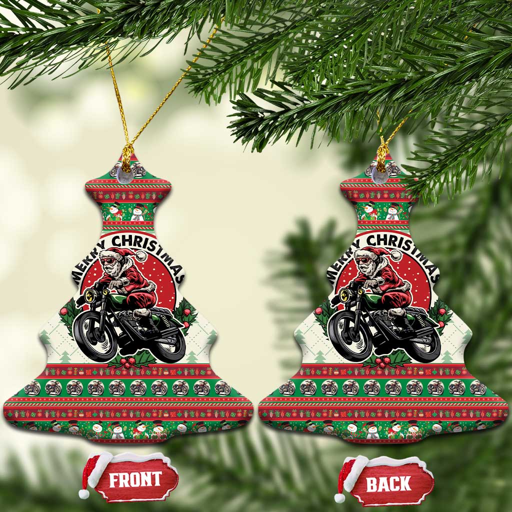 Biker Santa Motorcycle Christmas Ceramic Ornament Santa Claus On A Motorcycle - Wonder Print Shop