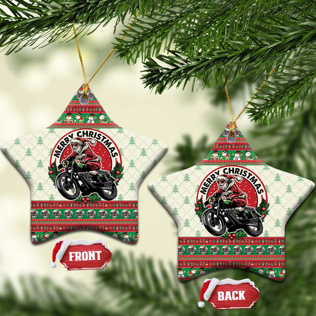Biker Santa Motorcycle Christmas Ceramic Ornament Santa Claus On A Motorcycle - Wonder Print Shop