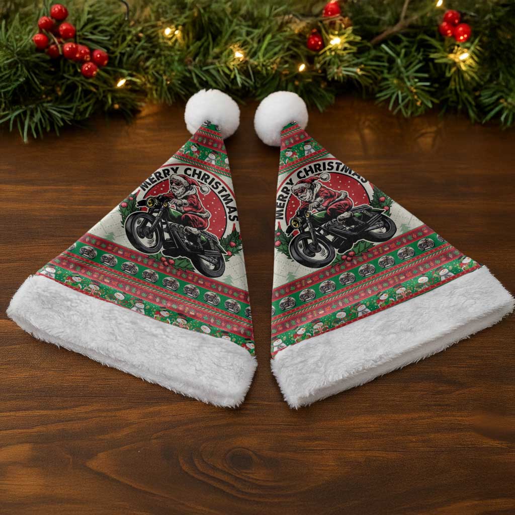 Biker Santa Motorcycle Christmas Santa Hat Santa Claus On A Motorcycle - Wonder Print Shop