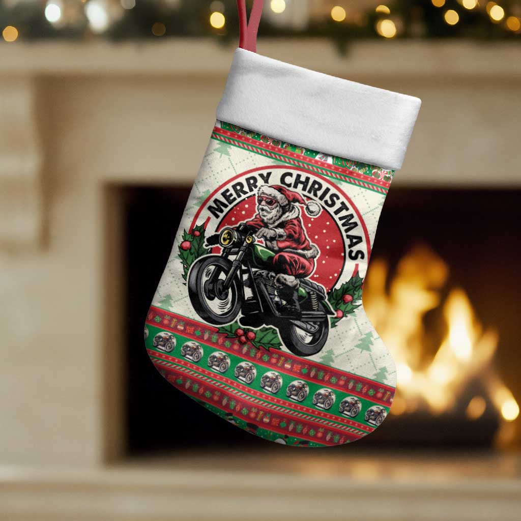 Biker Santa Motorcycle Christmas Stocking Santa Claus On A Motorcycle - Wonder Print Shop