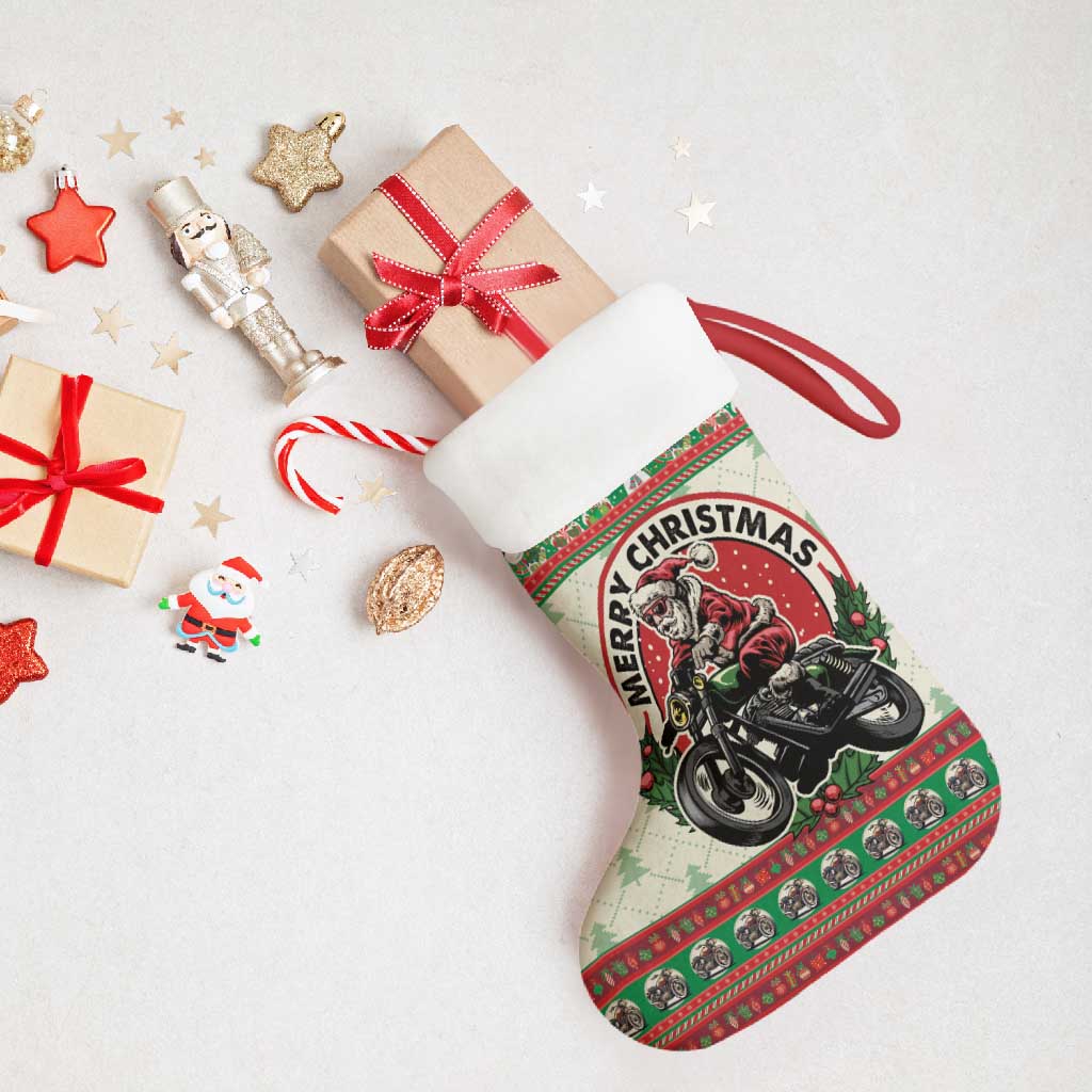 Biker Santa Motorcycle Christmas Stocking Santa Claus On A Motorcycle - Wonder Print Shop