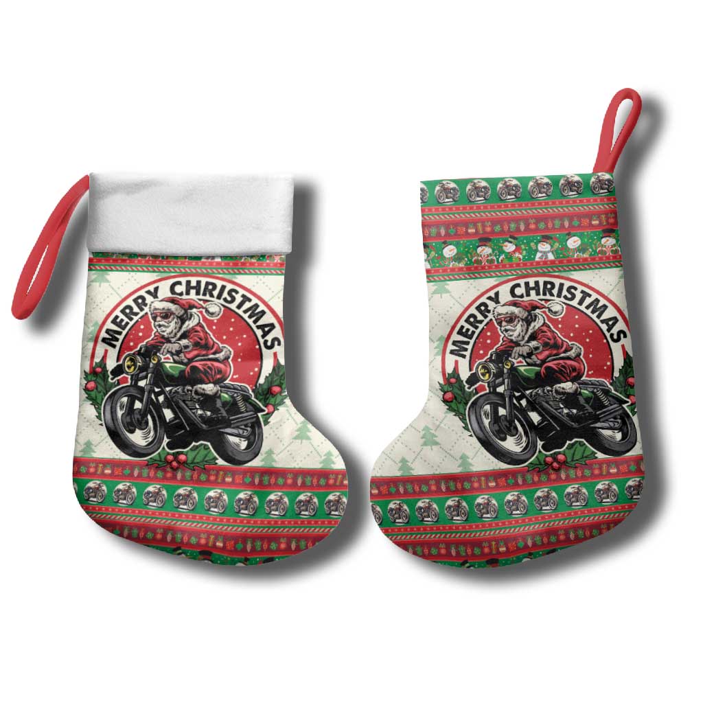 Biker Santa Motorcycle Christmas Stocking Santa Claus On A Motorcycle - Wonder Print Shop