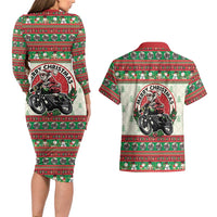 Biker Santa Motorcycle Christmas Couples Matching Long Sleeve Bodycon Dress and Hawaiian Shirt Santa Claus On A Motorcycle - Wonder Print Shop