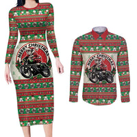 Biker Santa Motorcycle Christmas Couples Matching Long Sleeve Bodycon Dress and Long Sleeve Button Shirt Santa Claus On A Motorcycle - Wonder Print Shop