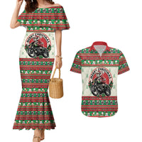 Biker Santa Motorcycle Christmas Couples Matching Mermaid Dress and Hawaiian Shirt Santa Claus On A Motorcycle - Wonder Print Shop
