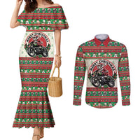 Biker Santa Motorcycle Christmas Couples Matching Mermaid Dress and Long Sleeve Button Shirt Santa Claus On A Motorcycle - Wonder Print Shop
