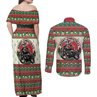 Biker Santa Motorcycle Christmas Couples Matching Off Shoulder Maxi Dress and Long Sleeve Button Shirt Santa Claus On A Motorcycle - Wonder Print Shop