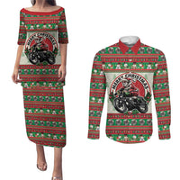 Biker Santa Motorcycle Christmas Couples Matching Puletasi and Long Sleeve Button Shirt Santa Claus On A Motorcycle - Wonder Print Shop
