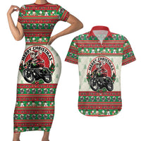 Biker Santa Motorcycle Christmas Couples Matching Short Sleeve Bodycon Dress and Hawaiian Shirt Santa Claus On A Motorcycle - Wonder Print Shop