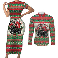 Biker Santa Motorcycle Christmas Couples Matching Short Sleeve Bodycon Dress and Long Sleeve Button Shirt Santa Claus On A Motorcycle - Wonder Print Shop