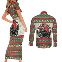 Biker Santa Motorcycle Christmas Couples Matching Short Sleeve Bodycon Dress and Long Sleeve Button Shirt Santa Claus On A Motorcycle - Wonder Print Shop