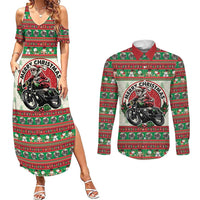 Biker Santa Motorcycle Christmas Couples Matching Summer Maxi Dress and Long Sleeve Button Shirt Santa Claus On A Motorcycle - Wonder Print Shop