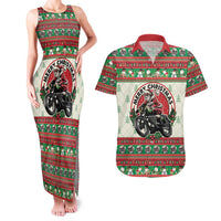 Biker Santa Motorcycle Christmas Couples Matching Tank Maxi Dress and Hawaiian Shirt Santa Claus On A Motorcycle - Wonder Print Shop