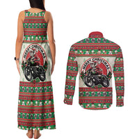 Biker Santa Motorcycle Christmas Couples Matching Tank Maxi Dress and Long Sleeve Button Shirt Santa Claus On A Motorcycle - Wonder Print Shop
