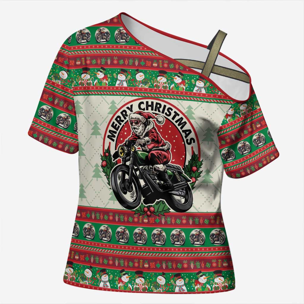 Biker Santa Motorcycle Christmas Cross Shoulder Shirt Santa Claus On A Motorcycle - Wonder Print Shop