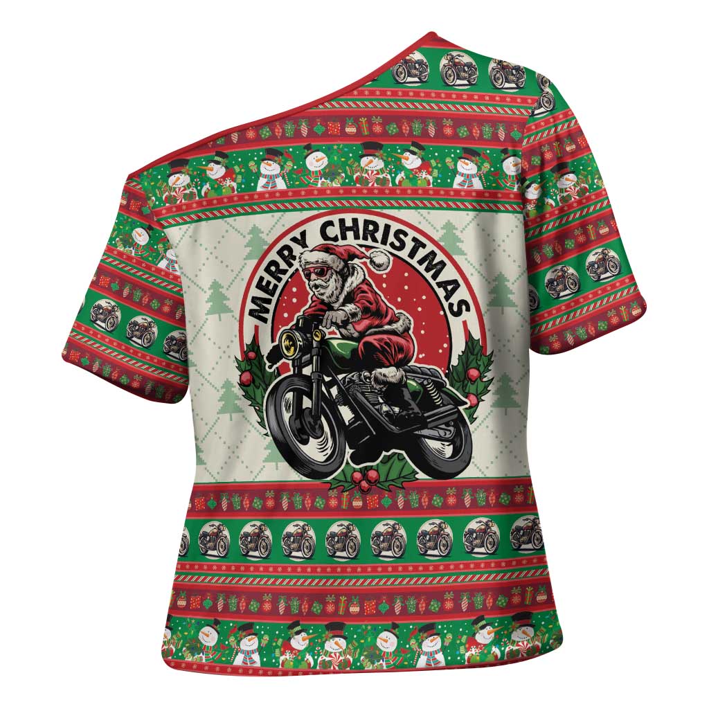 Biker Santa Motorcycle Christmas Cross Shoulder Shirt Santa Claus On A Motorcycle - Wonder Print Shop