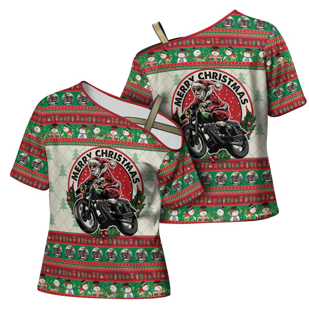 Biker Santa Motorcycle Christmas Cross Shoulder Shirt Santa Claus On A Motorcycle - Wonder Print Shop