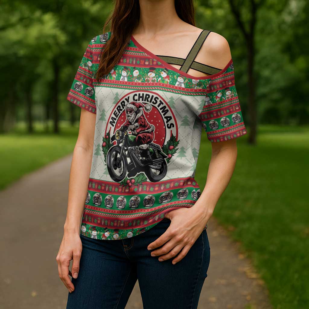 Biker Santa Motorcycle Christmas Cross Shoulder Shirt Santa Claus On A Motorcycle - Wonder Print Shop