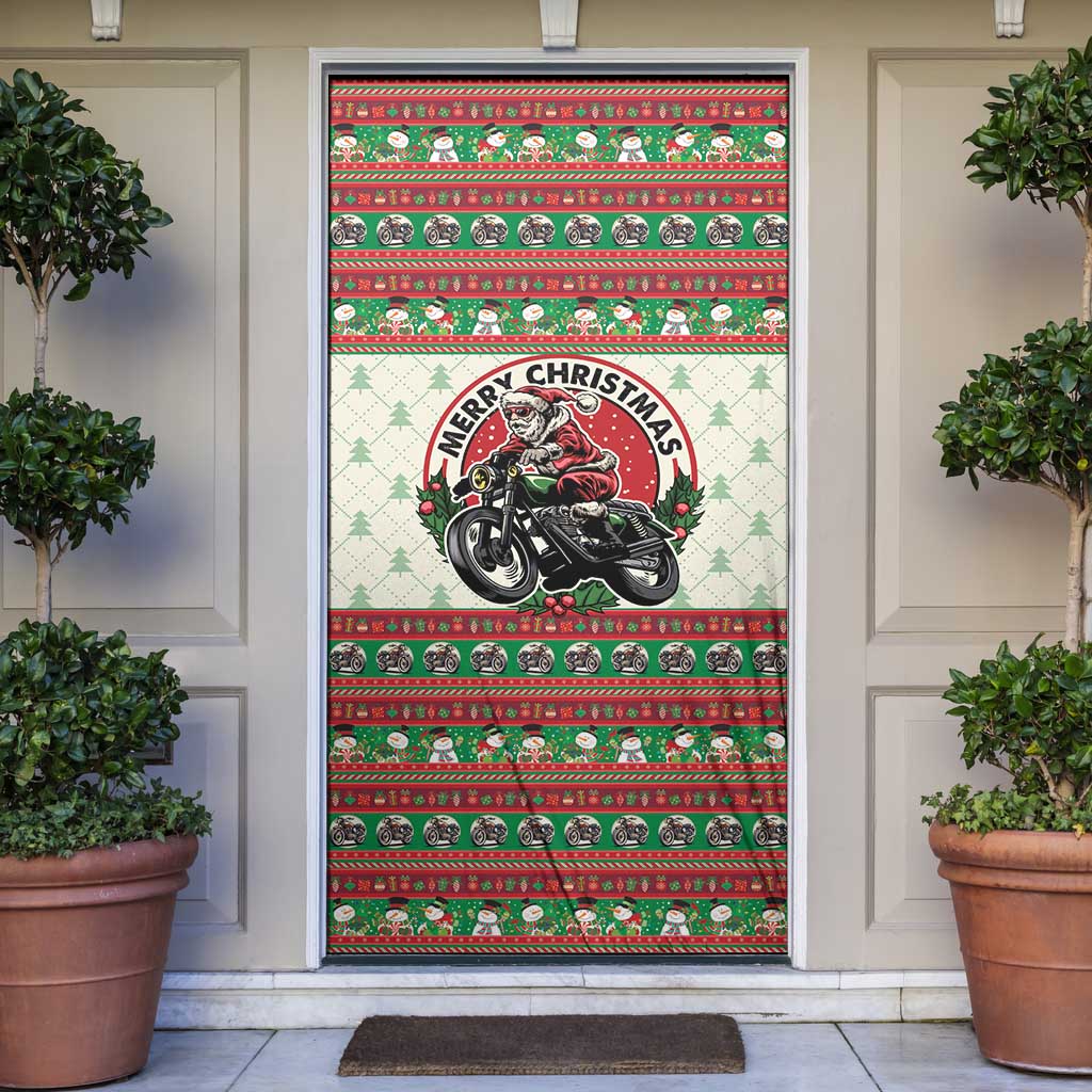 Biker Santa Motorcycle Christmas Door Cover Santa Claus On A Motorcycle - Wonder Print Shop