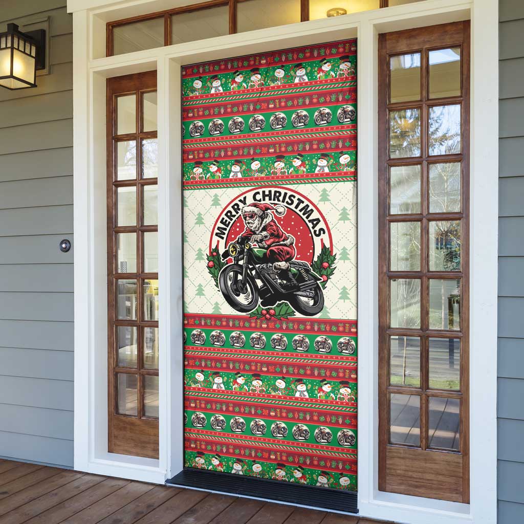 Biker Santa Motorcycle Christmas Door Cover Santa Claus On A Motorcycle - Wonder Print Shop