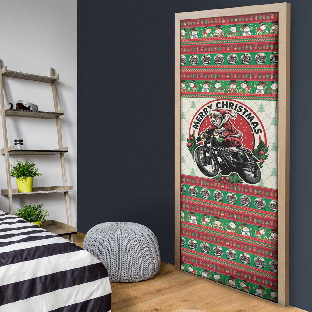 Biker Santa Motorcycle Christmas Door Cover Santa Claus On A Motorcycle - Wonder Print Shop